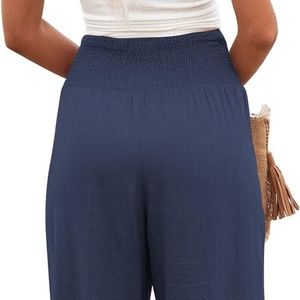 Vansha Women Summer High Waisted Cotton Linen Palazzo Pants Wide Leg Long Lounge